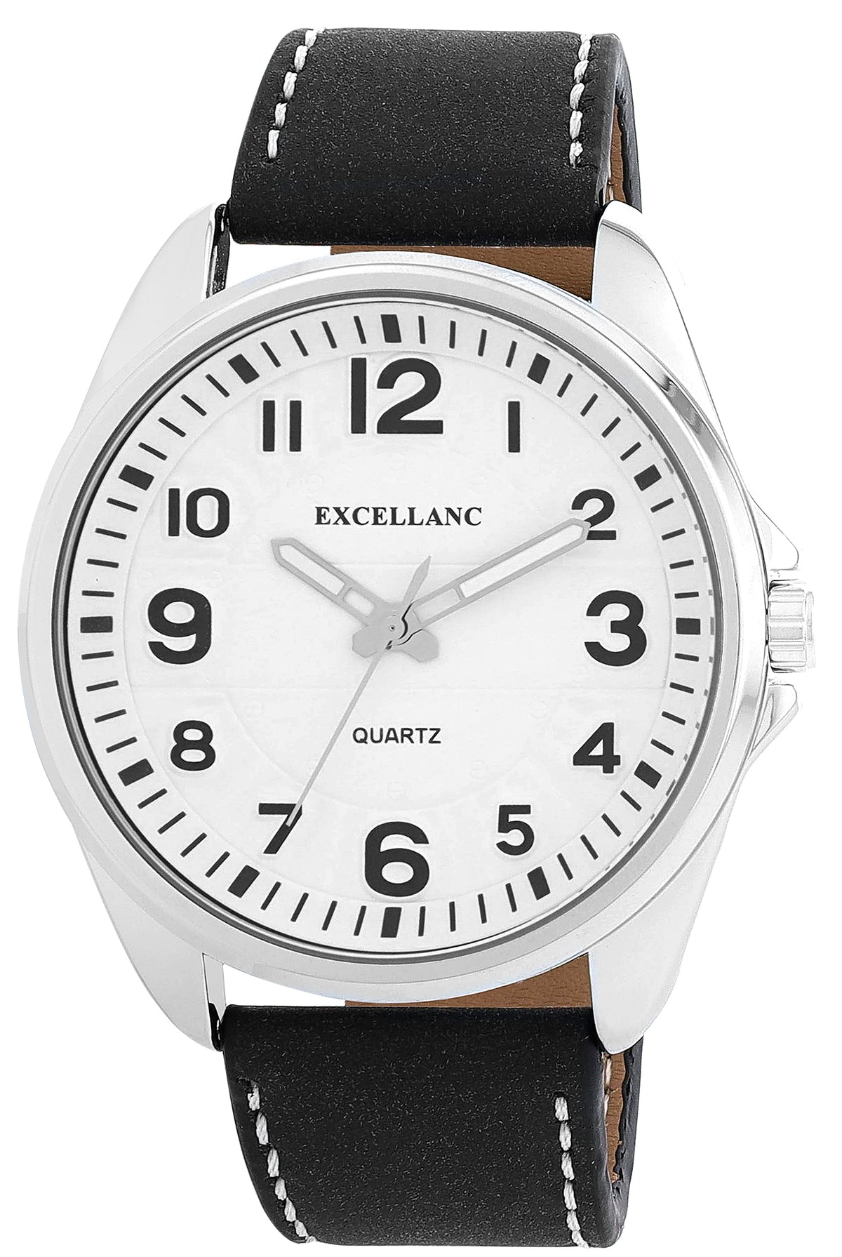 Excellanc Herrenuhr Lederimitatarmband Schwarz – 48 mm & Luminazeiger