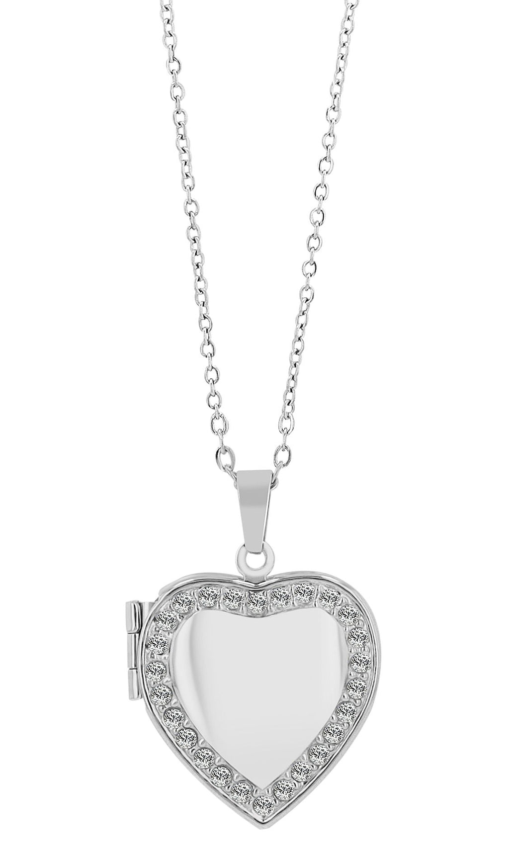 Akzent Medaillonkette Herzform Edelstahl 45+5 cm – Silber