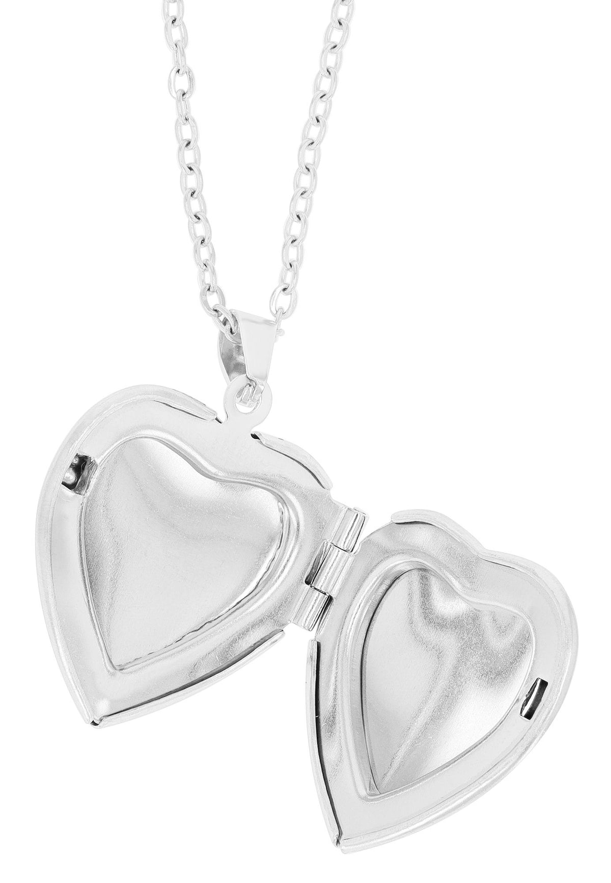 Akzent Medaillonkette Herzform Edelstahl 45+5 cm – Silber