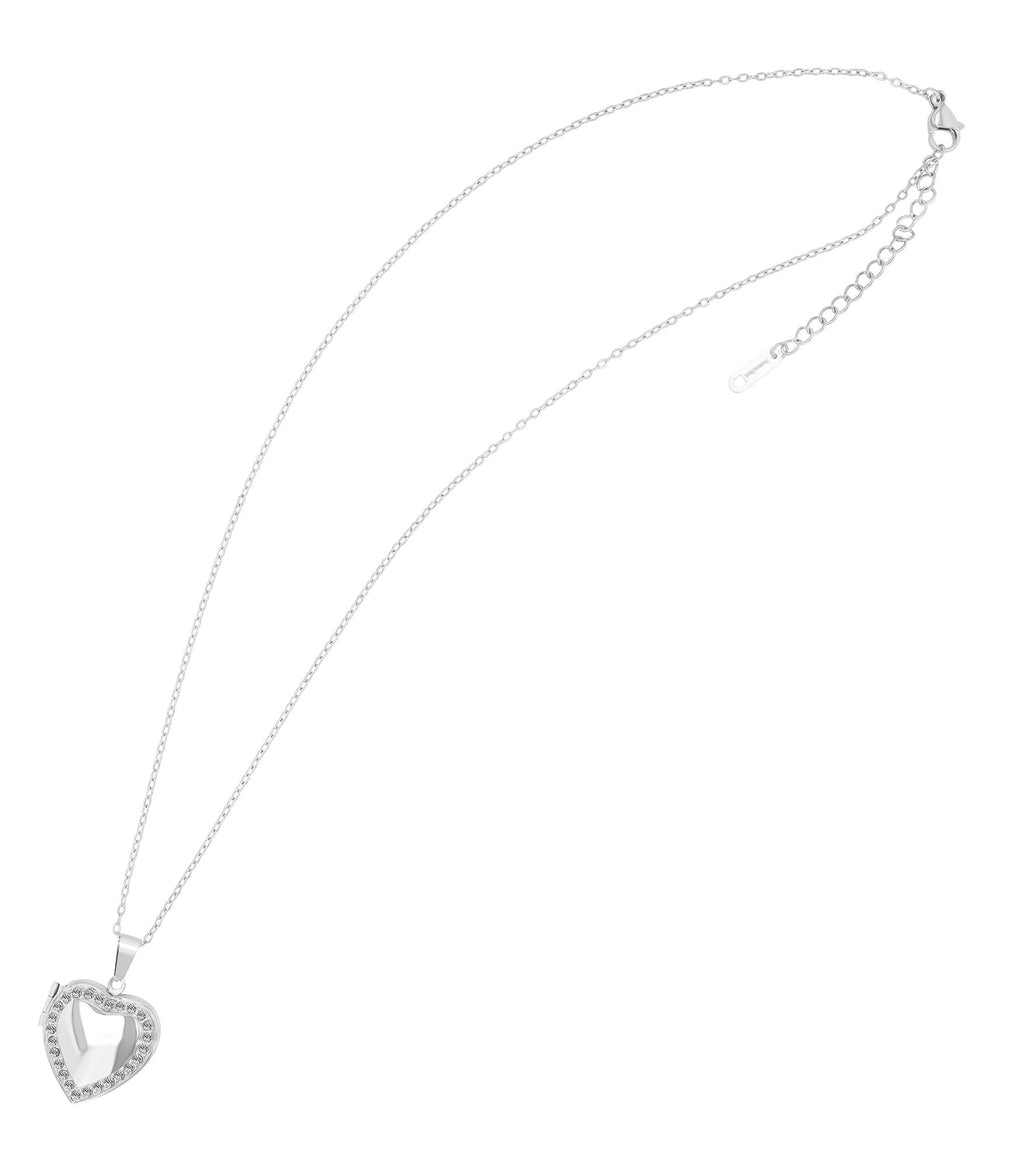 Akzent Medaillonkette Herzform Edelstahl 45+5 cm – Silber