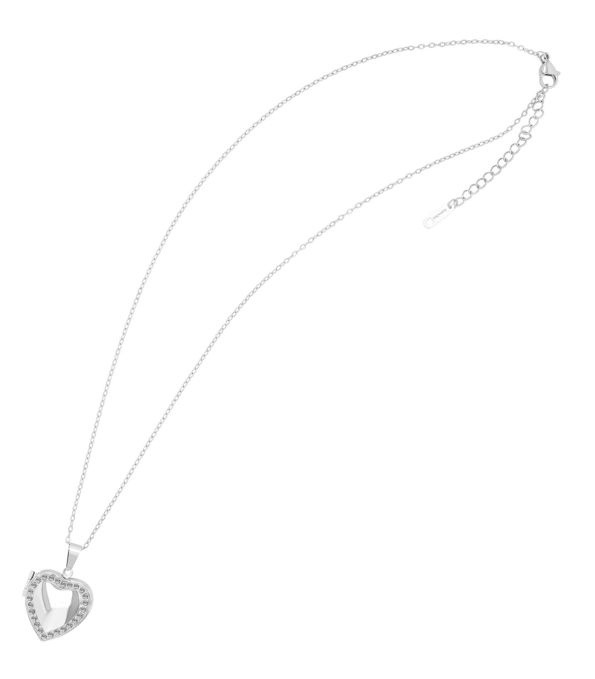 Akzent Medaillonkette Herzform Edelstahl 45+5 cm – Silber