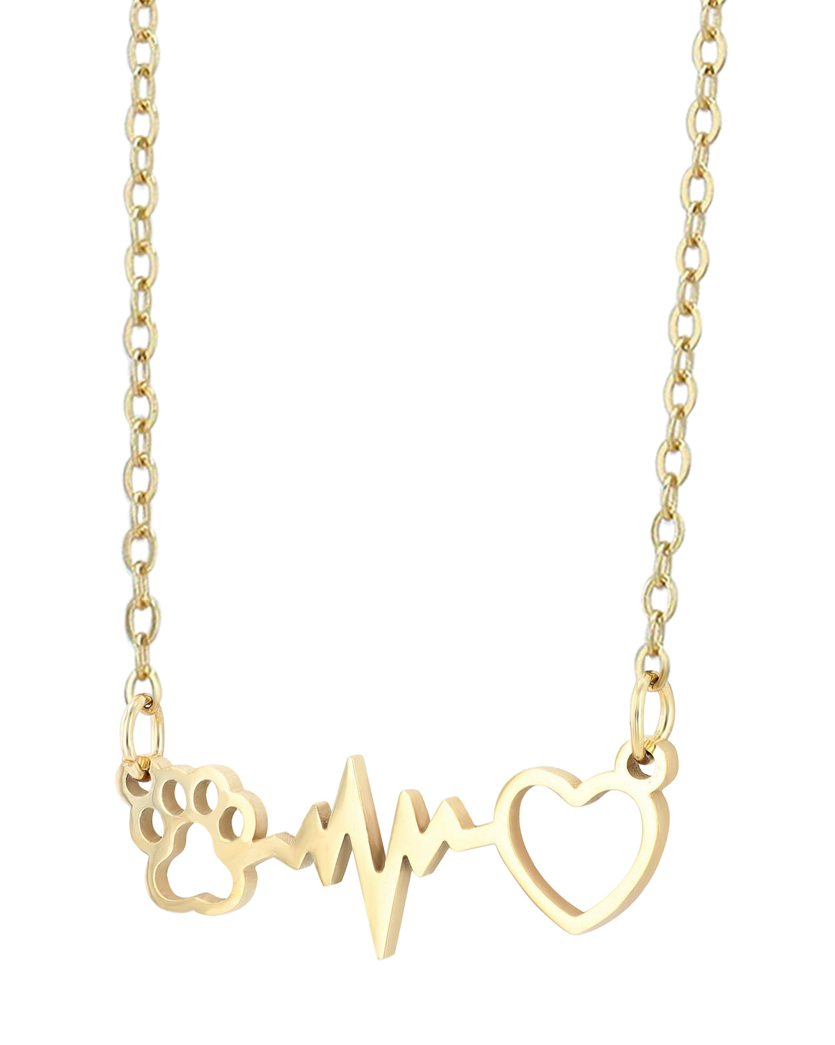 Akzent "Carola" Edelstahlkette Herz & Pfote 43+5 cm – Gold