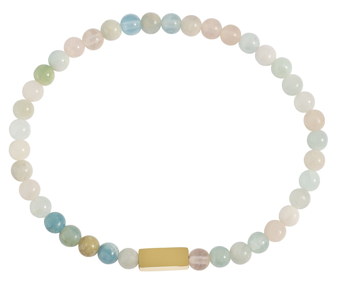 Kugelarmband | Morganit & Edelstahl-Gravurelement | goldfarben | Akzent