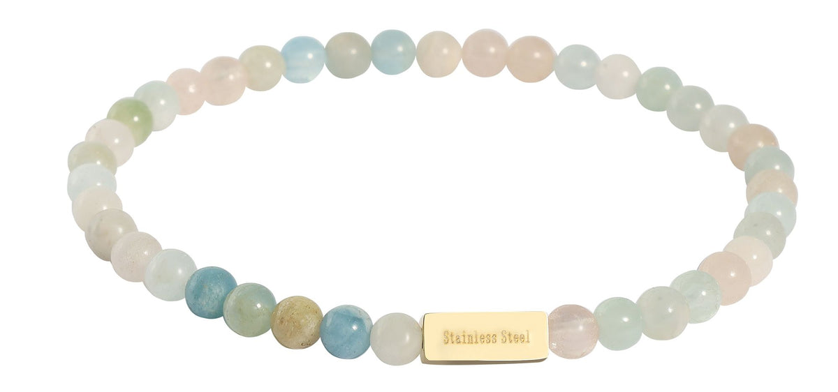 Kugelarmband | Morganit & Edelstahl-Gravurelement | goldfarben | Akzent