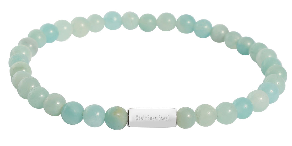 "Elysia" Kugelarmband | Amazonit & Edelstahl-Gravurelement | silberfarben | Akzent