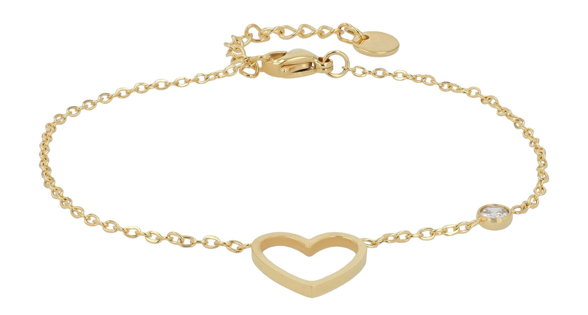 Anjul Edelstahl-Armband mit Herzanhänger & Zirkonia | Gold | Akzent