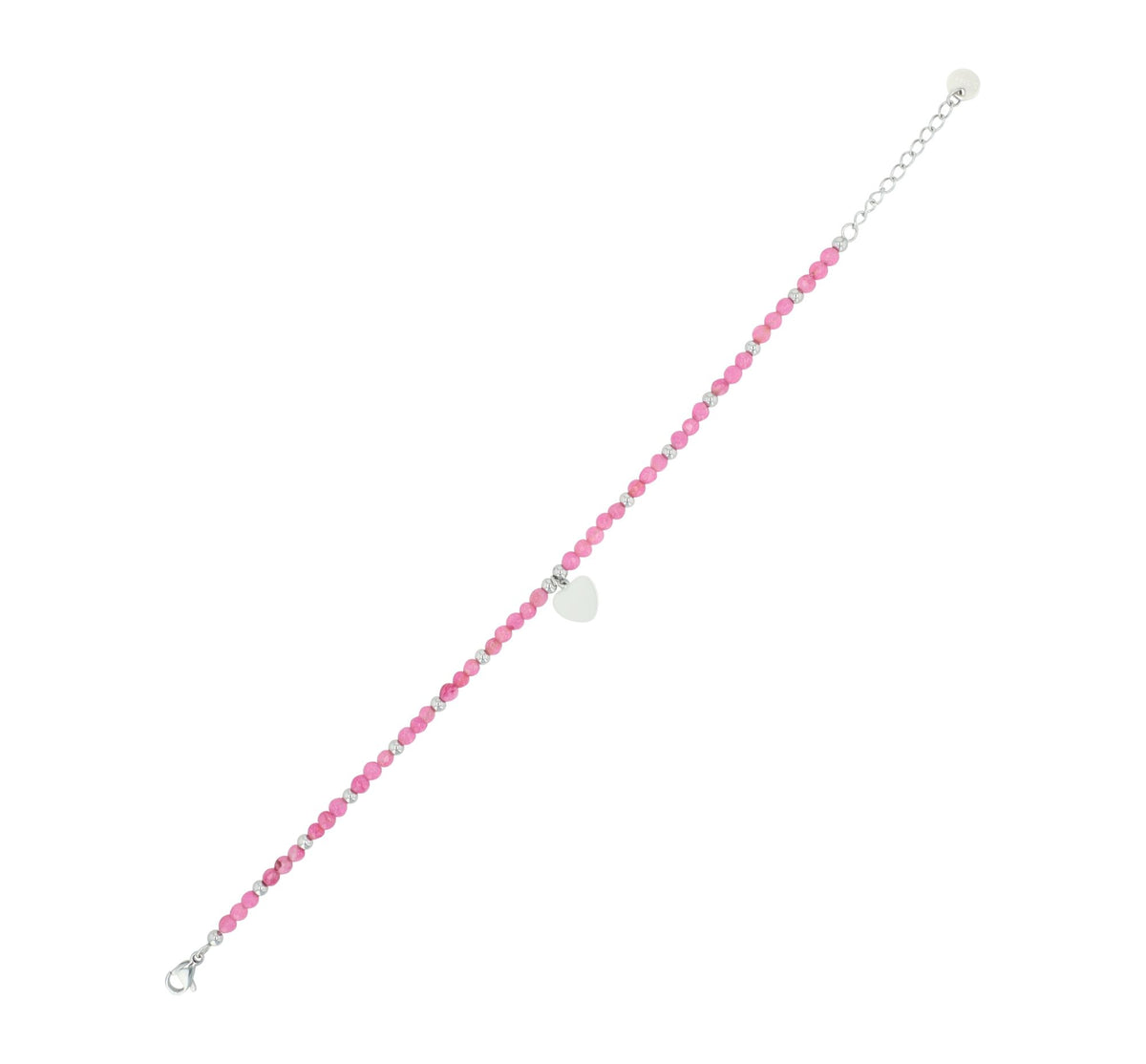 Edelstahl-Armband mit Herzanhänger & Kunststoffperlen | Silber-Pink | Akzent