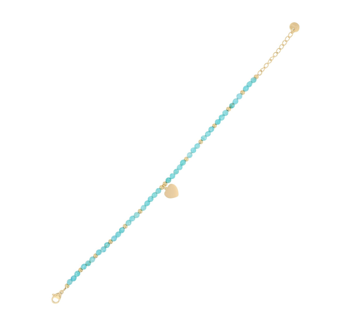 Edelstahl-Armband mit Herzanhänger & Kunststoffperlen | Gold-Hellblau | Akzent