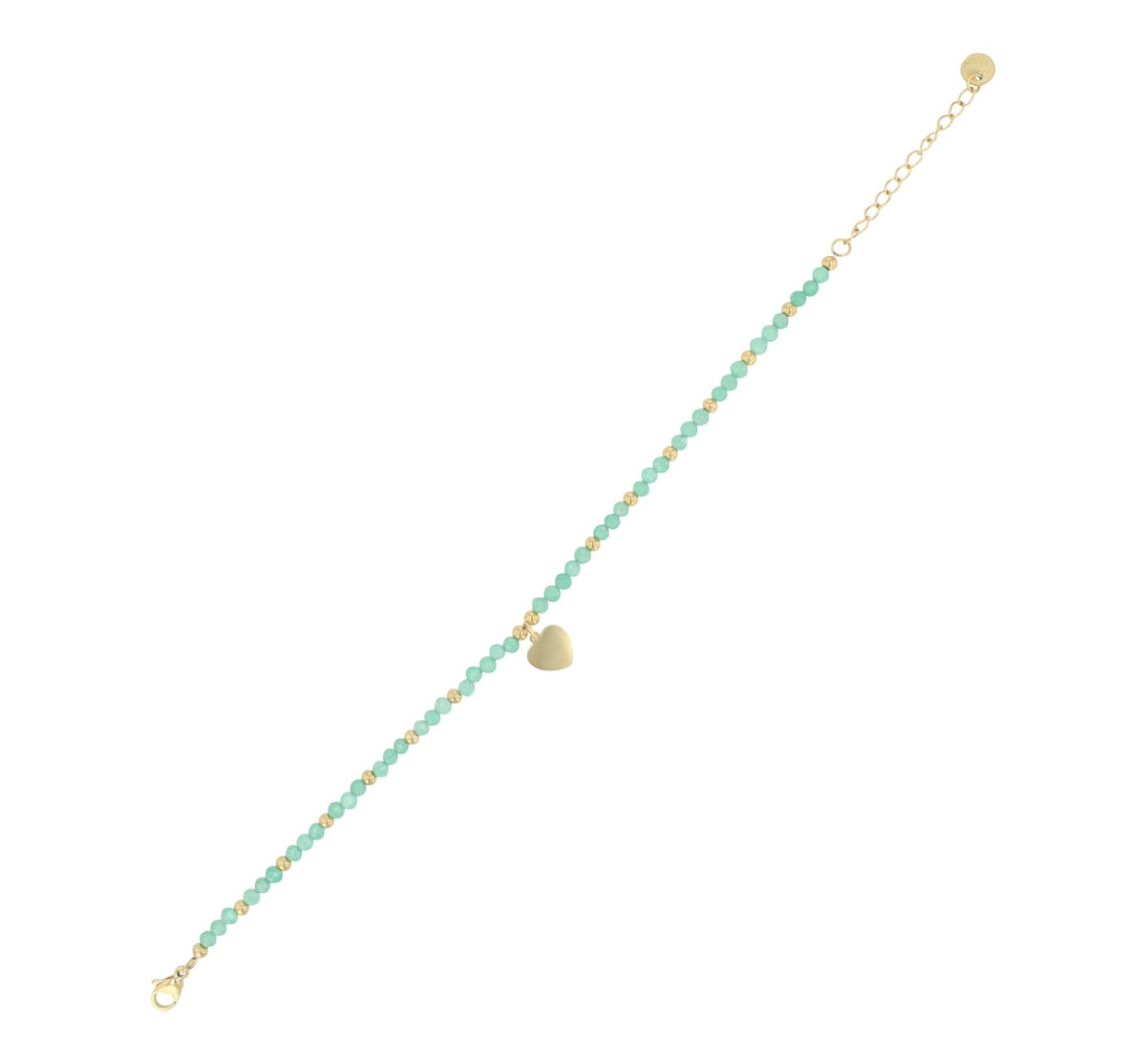 Edelstahl-Armband mit Herzanhänger & Kunststoffperlen | Gold-Grün | Akzent
