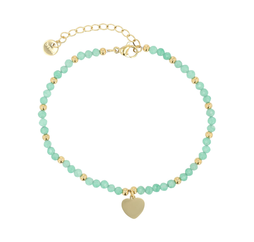 Edelstahl-Armband mit Herzanhänger & Kunststoffperlen | Gold-Grün | Akzent
