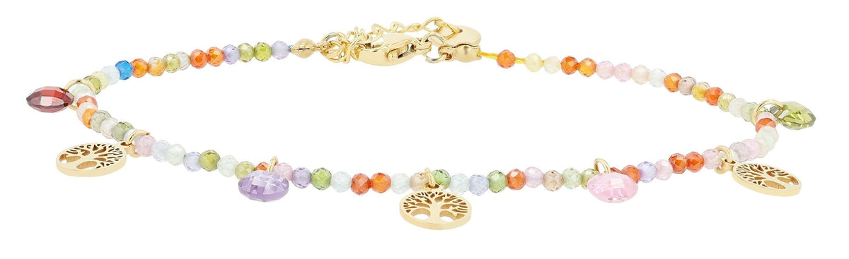 "Nysa" Armband mit bunten Perlen & Lebensbaumanhänger | goldfarben | 18,5 + 3 cm | Akzent