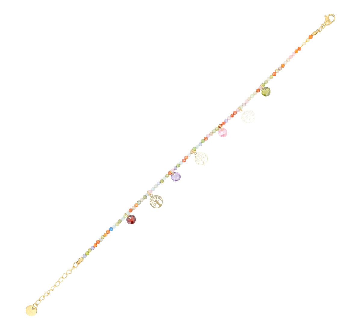 "Nysa" Armband mit bunten Perlen & Lebensbaumanhänger | goldfarben | 18,5 + 3 cm | Akzent