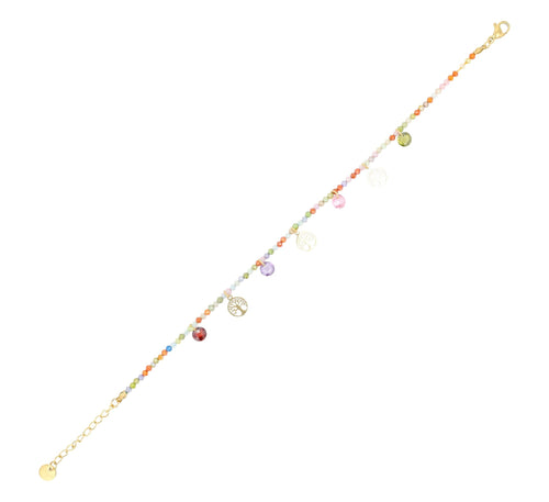 "Nysa" Armband mit bunten Perlen & Lebensbaumanhänger | goldfarben | 18,5 + 3 cm | Akzent