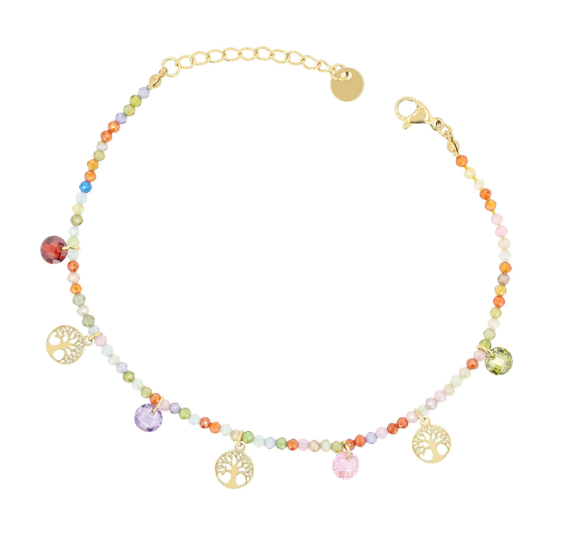 "Nysa" Armband mit bunten Perlen & Lebensbaumanhänger | goldfarben | 18,5 + 3 cm | Akzent
