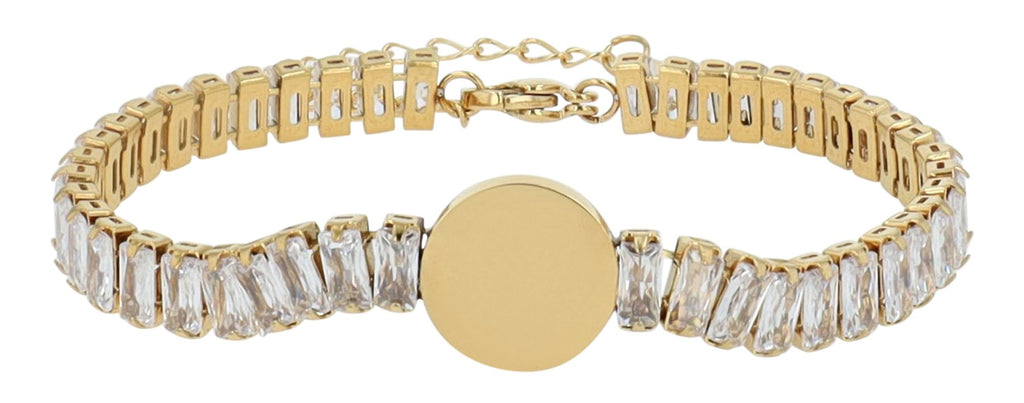 "Alexis" Armband mit Gravurplatte & Zirkonia | goldfarben | Edelstahl | Akzent