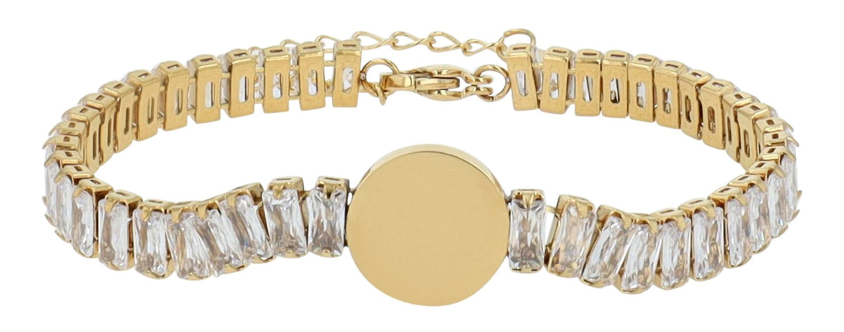 "Alexis" Armband mit Gravurplatte & Zirkonia | goldfarben | Edelstahl | Akzent