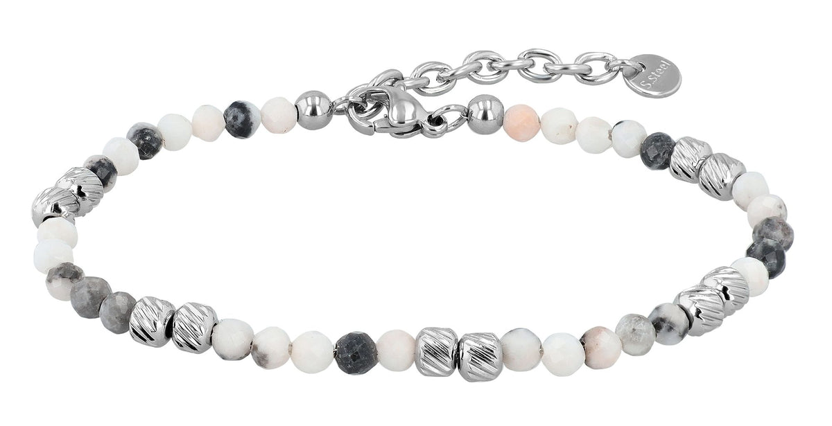 "Willow" Armband | Edelstahl & Zebra Jaspis Naturstein | silberfarben | 17 + 3 cm | Akzent