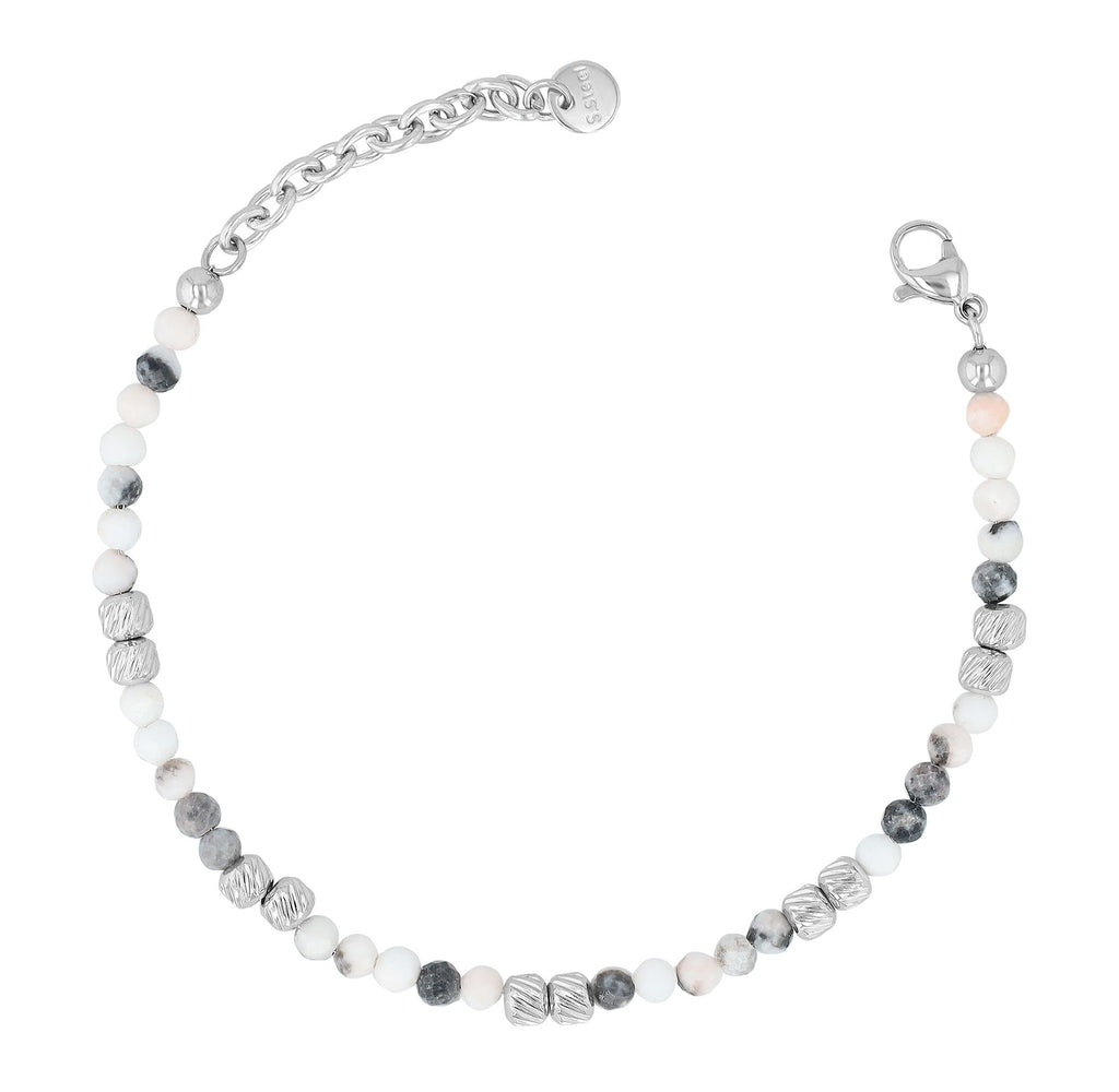 "Willow" Armband | Edelstahl & Zebra Jaspis Naturstein | silberfarben | 17 + 3 cm | Akzent