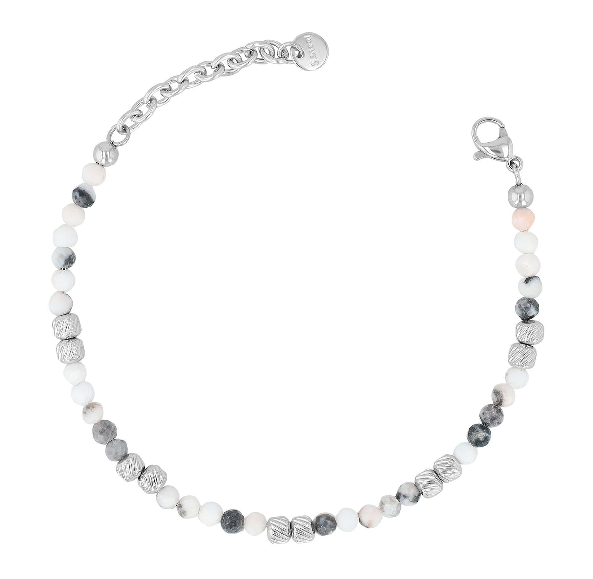 "Willow" Armband | Edelstahl & Zebra Jaspis Naturstein | silberfarben | 17 + 3 cm | Akzent