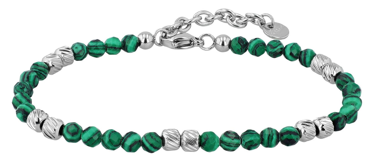 "Willow" Armband | Edelstahl & Malachit Naturstein | silberfarben | 17 + 3 cm | Akzent