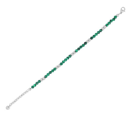 "Willow" Armband | Edelstahl & Malachit Naturstein | silberfarben | 17 + 3 cm | Akzent