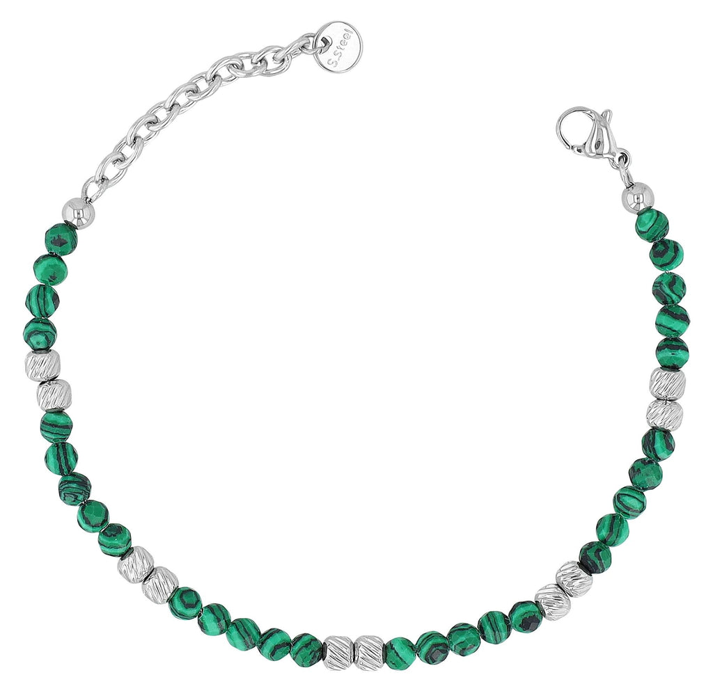 "Willow" Armband | Edelstahl & Malachit Naturstein | silberfarben | 17 + 3 cm | Akzent