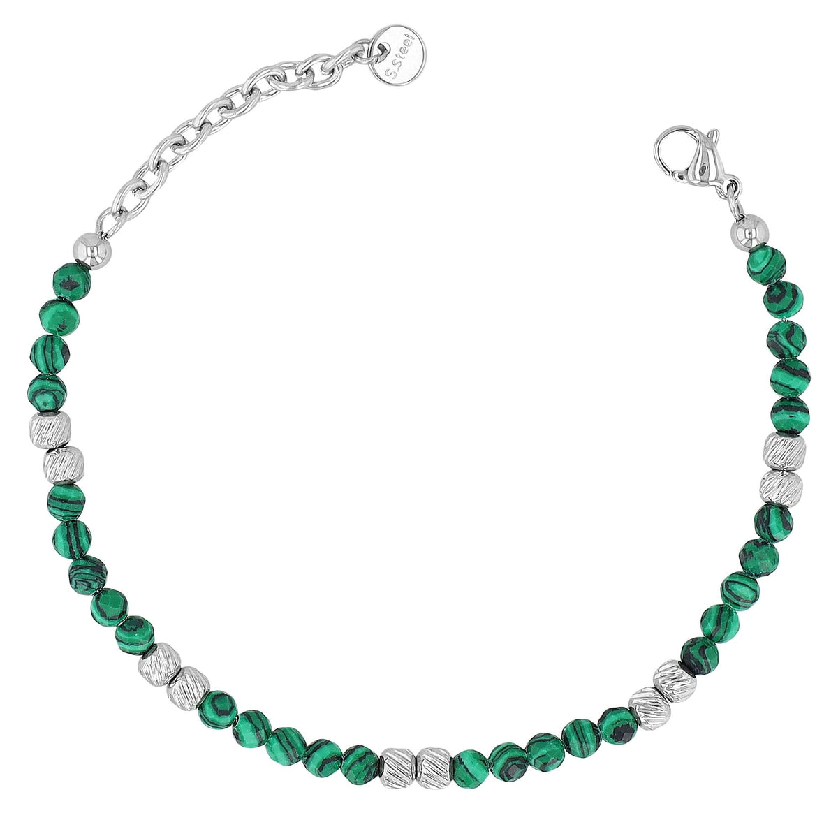 "Willow" Armband | Edelstahl & Malachit Naturstein | silberfarben | 17 + 3 cm | Akzent