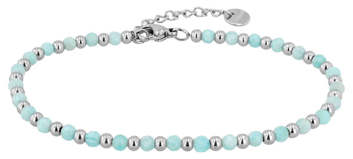 "Willow" Armband | Edelstahl & grüner Amazonit Naturstein | silberfarben | 17 + 3 cm | Akzent
