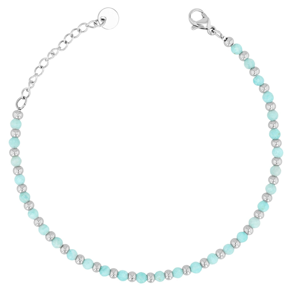 "Willow" Armband | Edelstahl & grüner Amazonit Naturstein | silberfarben | 17 + 3 cm | Akzent
