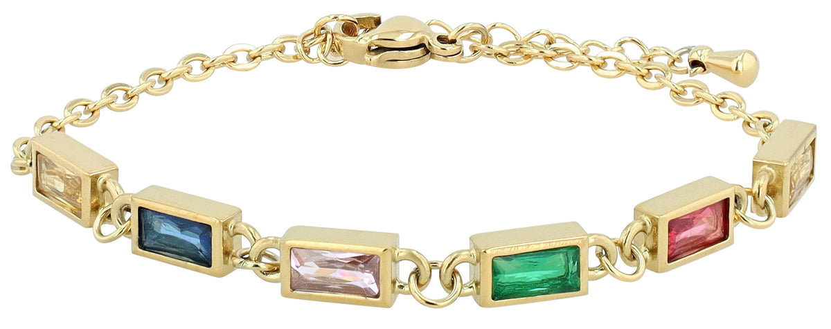 Akzent Amelia Damenarmband aus Edelstahl, goldfarbig mit bunten Zirkonia