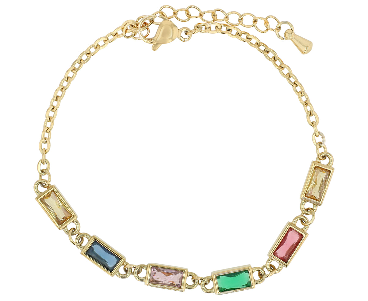 Akzent Amelia Damenarmband aus Edelstahl, goldfarbig mit bunten Zirkonia