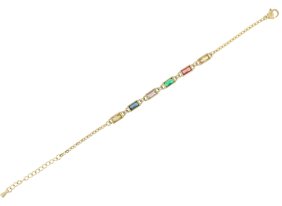 Akzent Amelia Damenarmband aus Edelstahl, goldfarbig mit bunten Zirkonia
