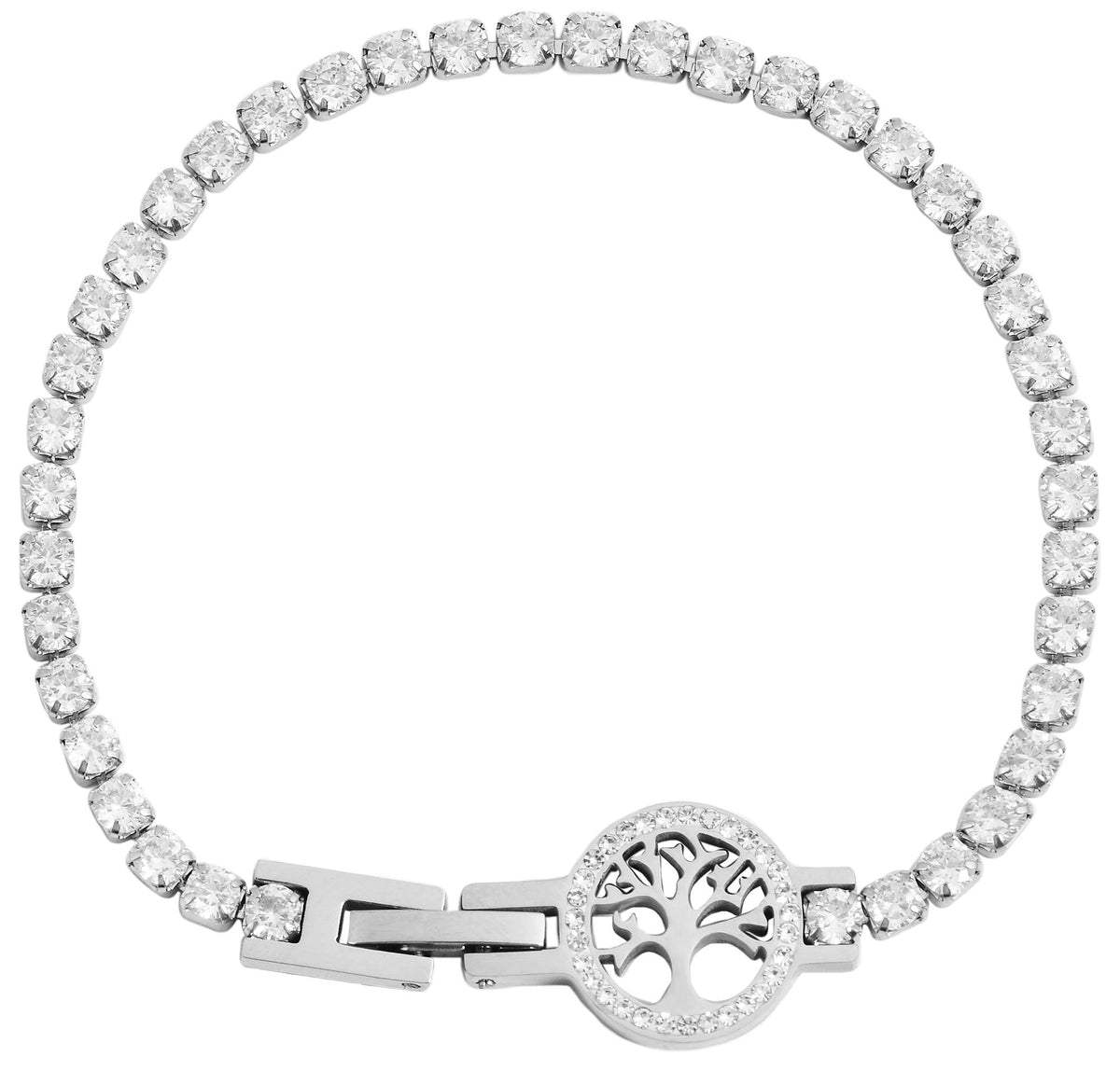 "Linny" Tennisarmband mit Lebensbaum | Edelstahl, Similibesatz, silberfarben | Akzent
