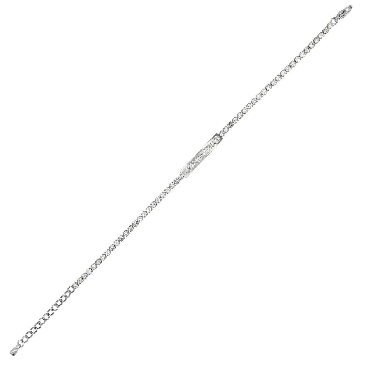 "Juna" Tennisarmband mit vollbesetzter ID-Platte | 16,5 + 4 cm