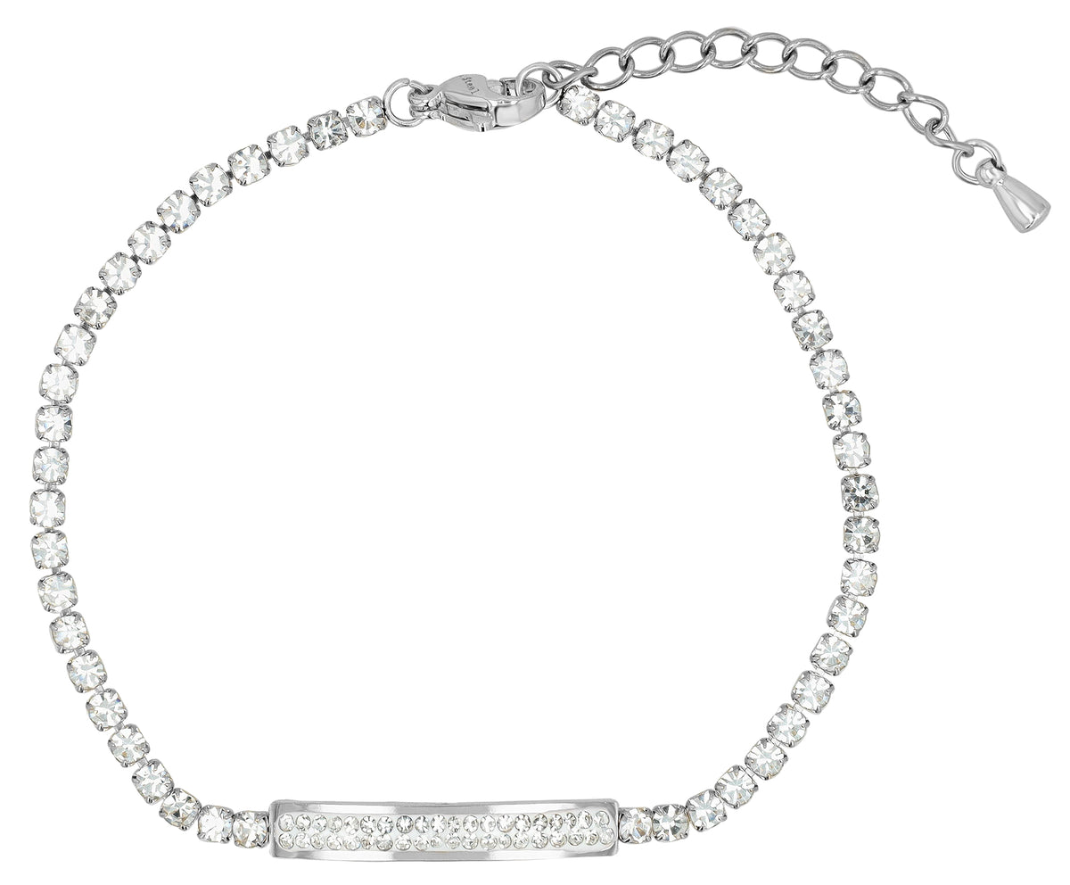 "Juna" Tennisarmband mit vollbesetzter ID-Platte | 16,5 + 4 cm