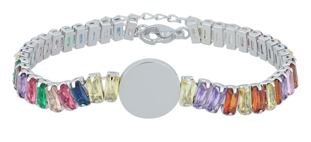 "Alexa" Armband mit Gravurplatte & Zirkonia Baguette | silberfarben | 18 cm | Akzent
