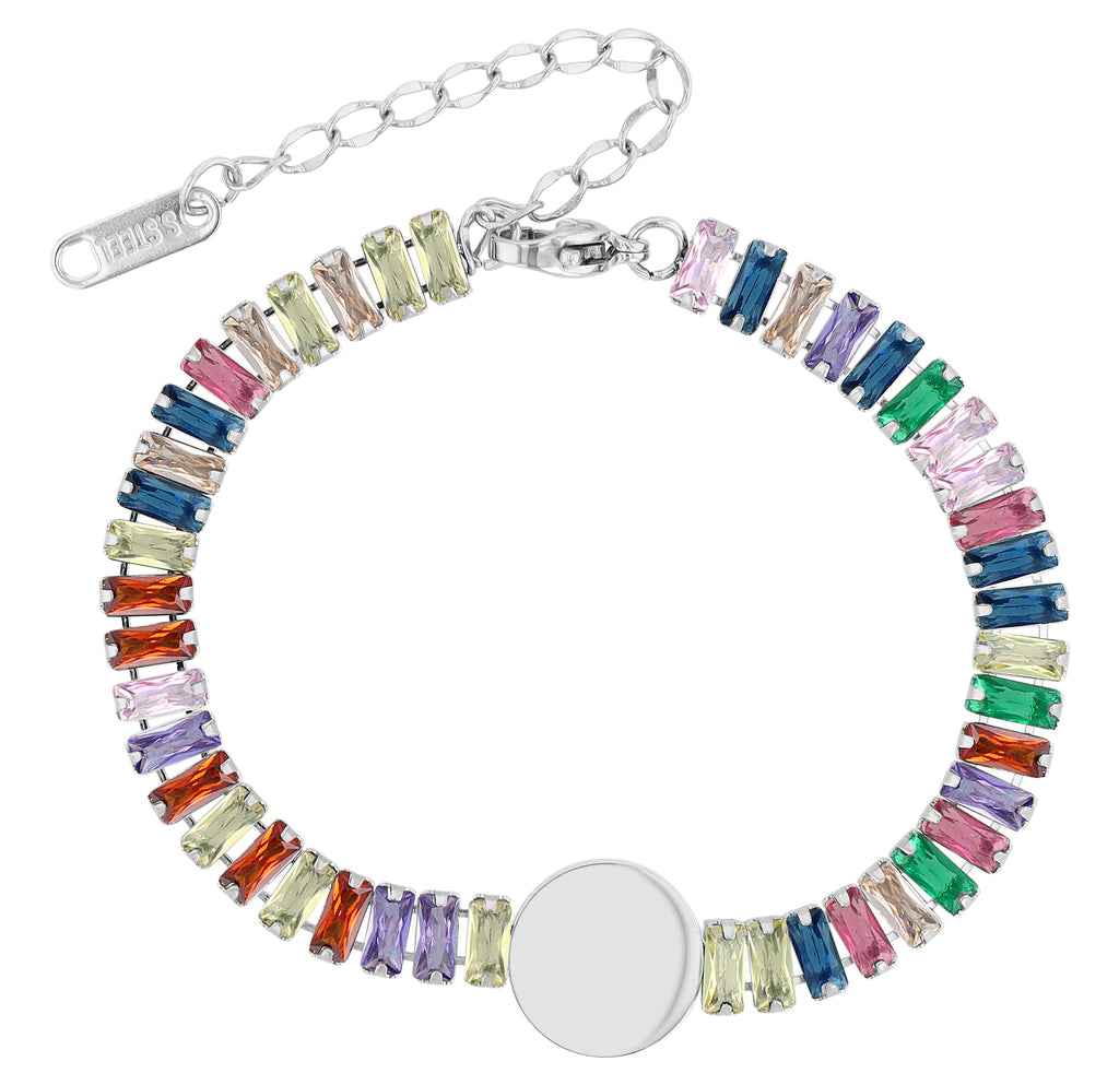 "Alexa" Armband mit Gravurplatte & Zirkonia Baguette | silberfarben | 18 cm | Akzent