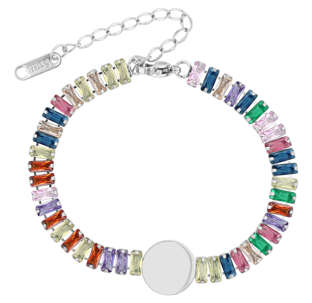 "Alexa" Armband mit Gravurplatte & Zirkonia Baguette | silberfarben | 18 cm | Akzent