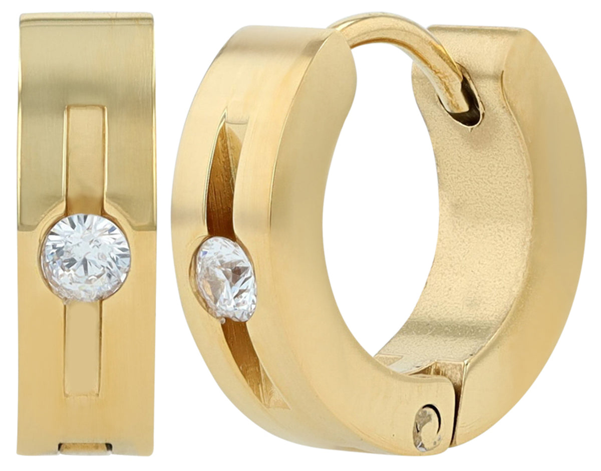 Akzent Elfi Klapp-Creolen Edelstahl goldfarben mit Similibesatz