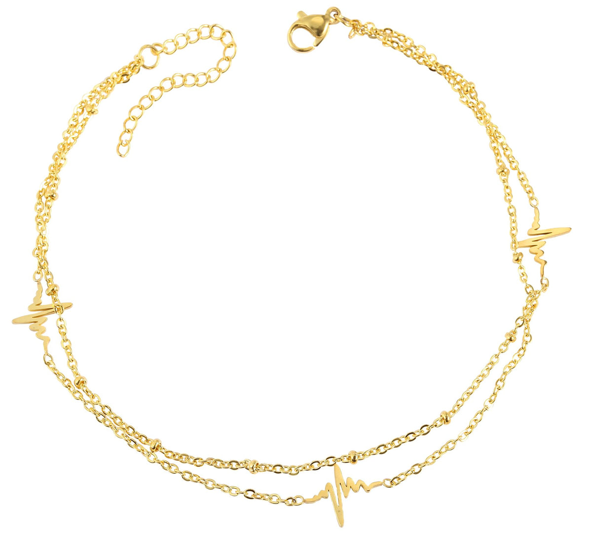 "Branda" Edelstahl-Fußkettchen, Herzschlag-Anhänger, 24 + 5 cm, goldfarben