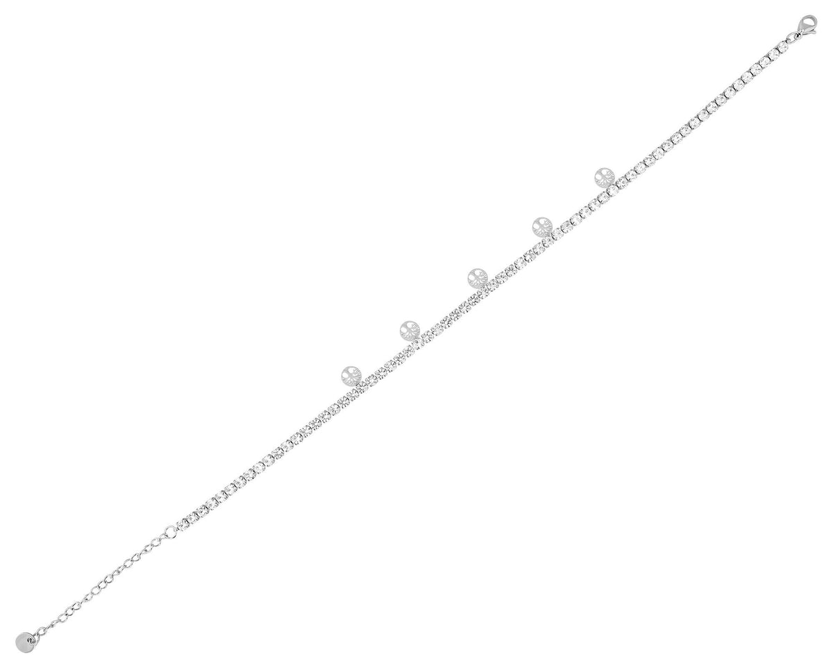 "Fidelia" Tennis-Fußkette, Edelstahl & Simili, Lebensbaum-Anhänger, 24 + 5 cm, silberfarben