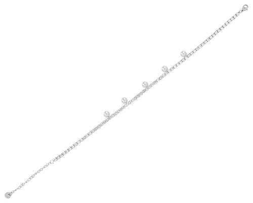"Fidelia" Tennis-Fußkette, Edelstahl & Simili, Lebensbaum-Anhänger, 24 + 5 cm, silberfarben