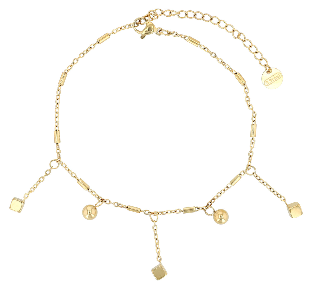 "Dyrken" Fußkette, Edelstahl, 21 + 5 cm, goldfarben