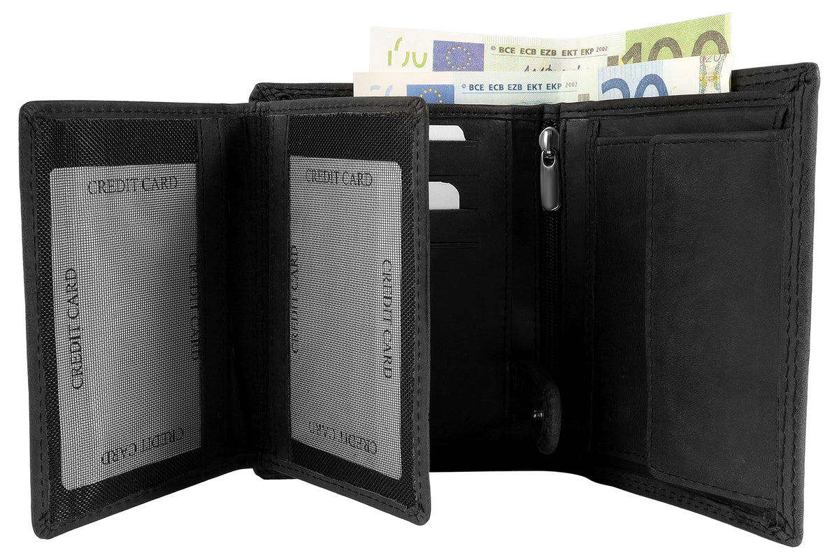 Akzent Herren Echtleder Geldbörse RFID Schwarz – Hunter-Leder Hochformat