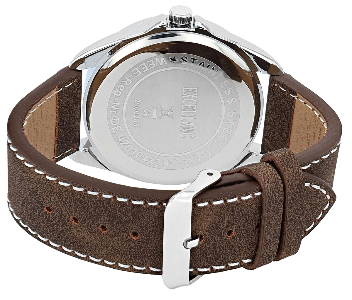 Excellanc Herrenuhr Lederimitatarmband Schwarz – 48 mm & Luminazeiger