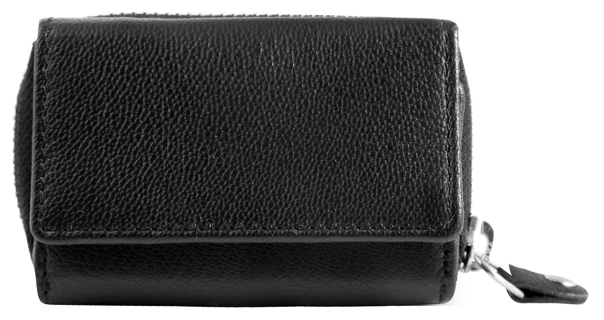 JUST Echt Leder Mini Geldbörse RFID inkl. Box – Schwarz, Rot & Grau