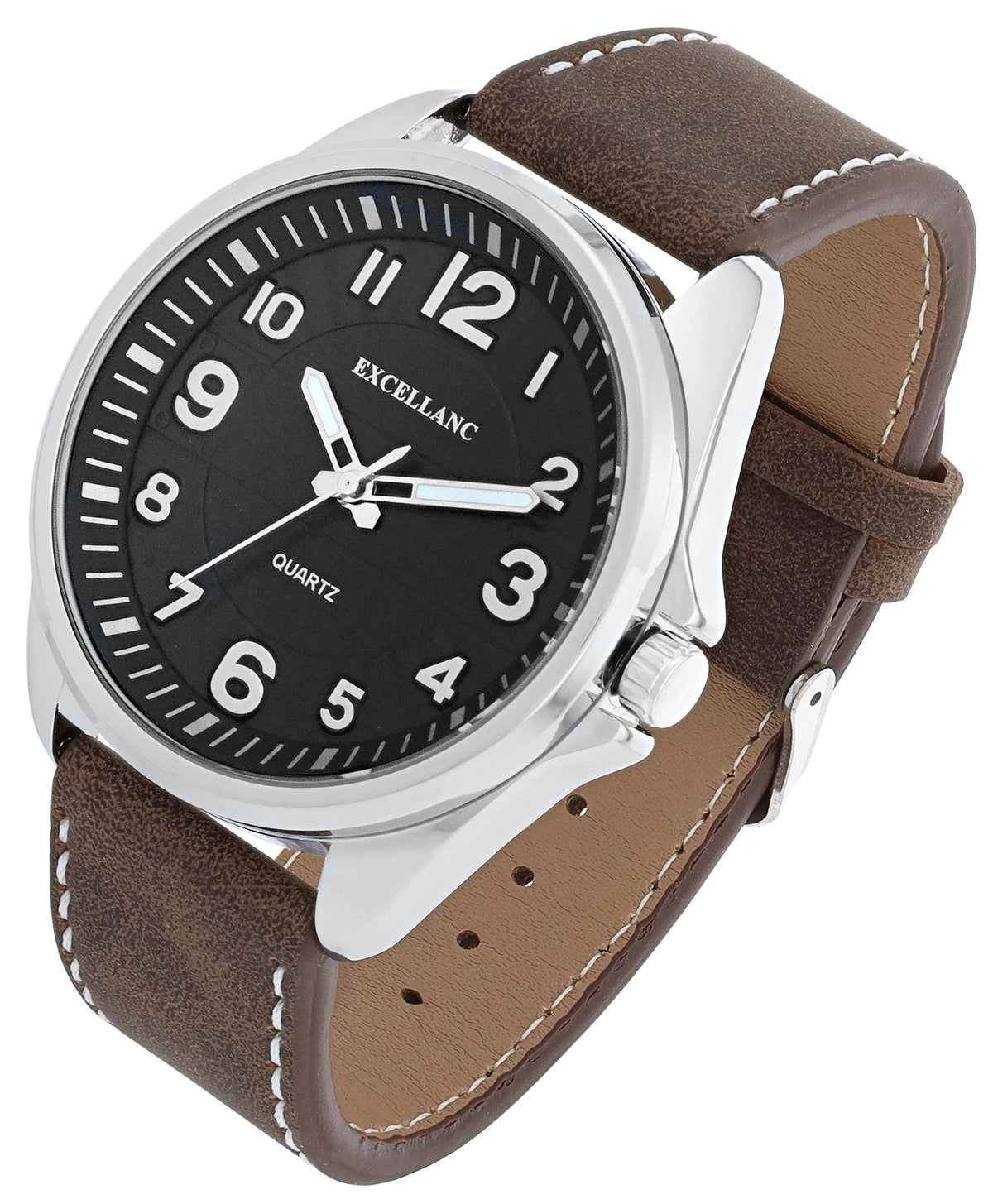 Excellanc Herrenuhr Lederimitatarmband Schwarz – 48 mm & Luminazeiger