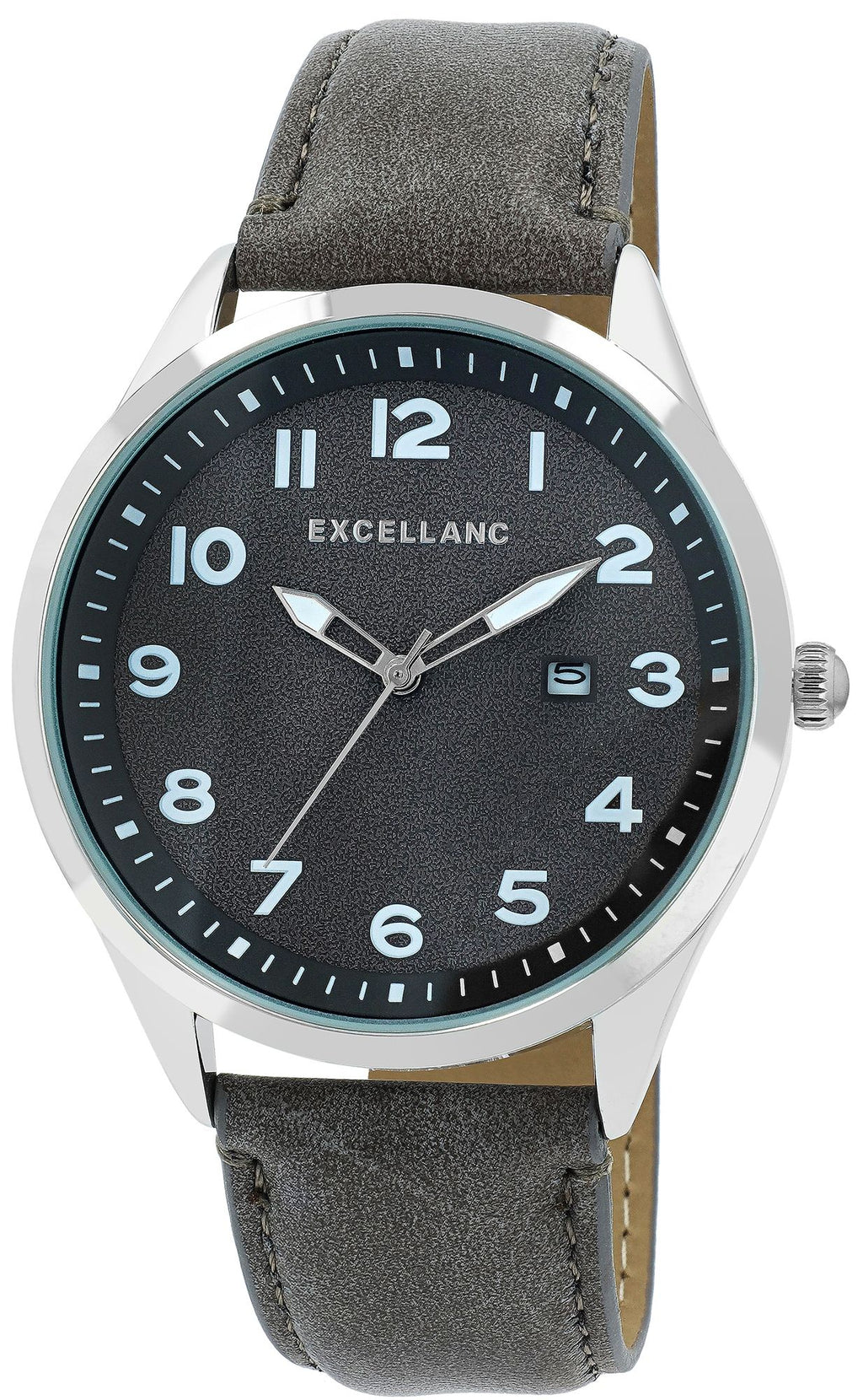 Excellanc Herrenuhr Grau – Gepolstertes Lederimitatarmband & Datumsanzeige