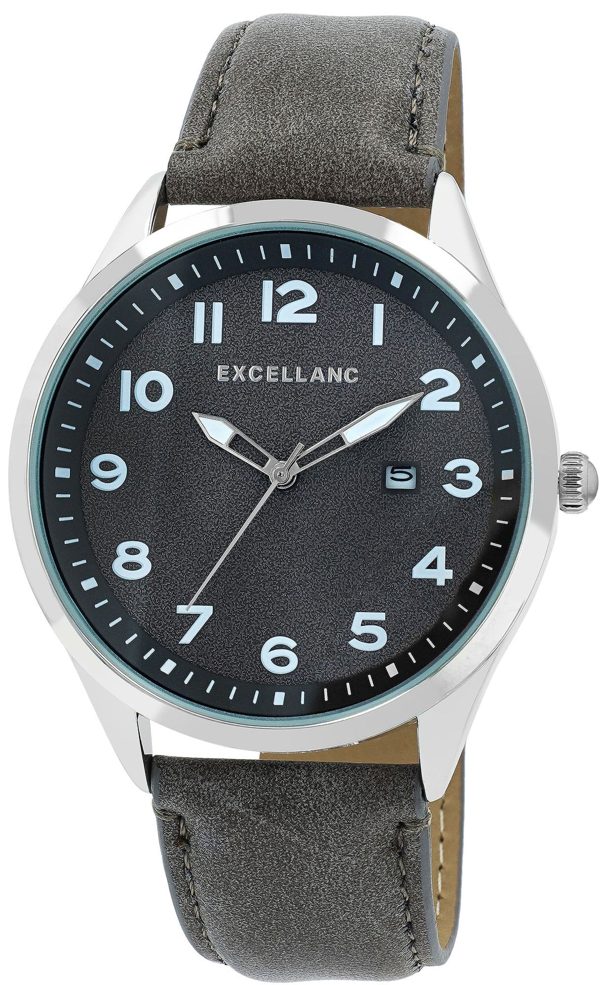 Excellanc Herrenuhr Grau – Gepolstertes Lederimitatarmband & Datumsanzeige