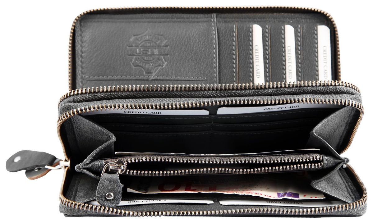 JUST Echt Leder Geldbörse RFID inkl. Box – Schwarz, Grau & Braun